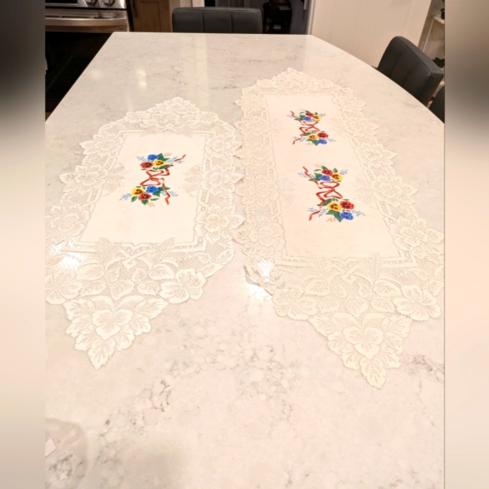 Elegant Cream Lace Table Runner Set of 2